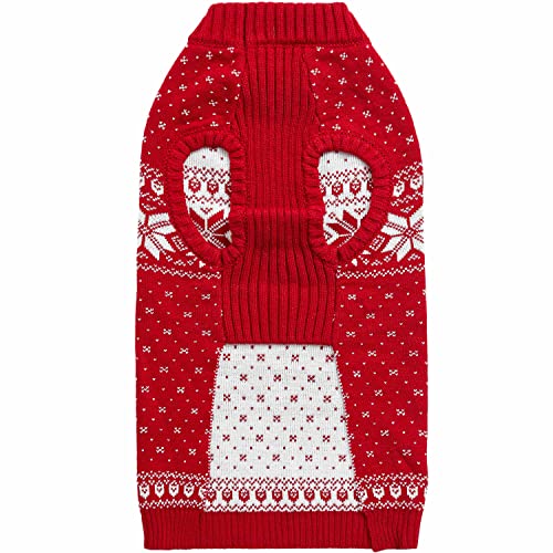 Christmas Snowflakes Holiday Festive Pullover Dog Sweater (14 inch (Pack of 1) / B Design: Dog - True Red)