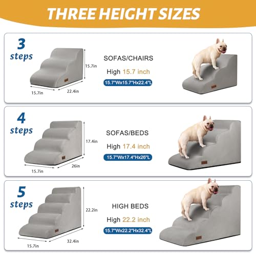 Dog Steps for Bed or Couch (Light Grey / Standard 4-Step 17.4"H)