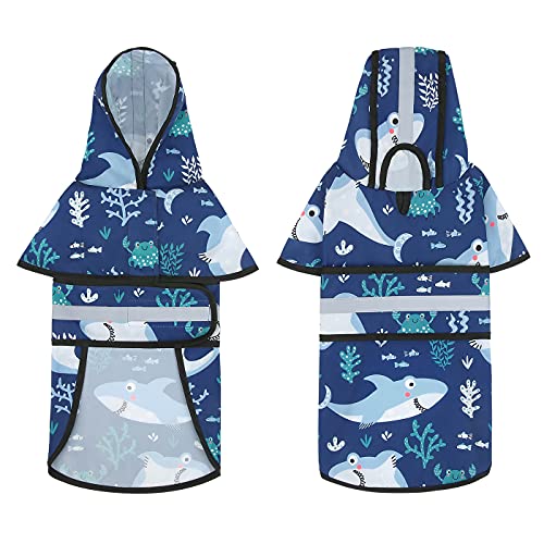 Dog Raincoat with Hood & Leash Hole S (Small / Sharks)