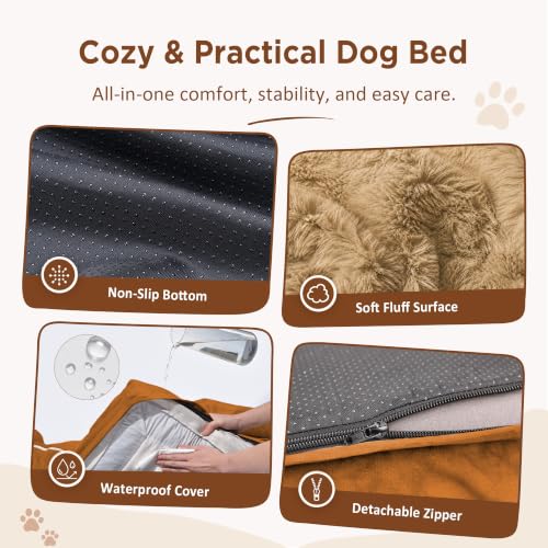 Waterproof Orthopedic Dog Bed for Medium Size Dog (30.0"L x 20.0"W x 7.0"Th / Orange)