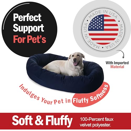 52 Inch Bagel Calming Dog Bed Washable (Blue)