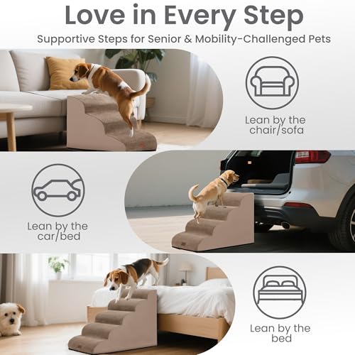 Ramp Dog Stairs for High Beds 24.4" H (Camel / 5-Step-Update (34.5"D x 17.7"W x 24.4"H))