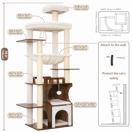 Modern Cat Tree Tower (70.9 inches / Rustic Brown)