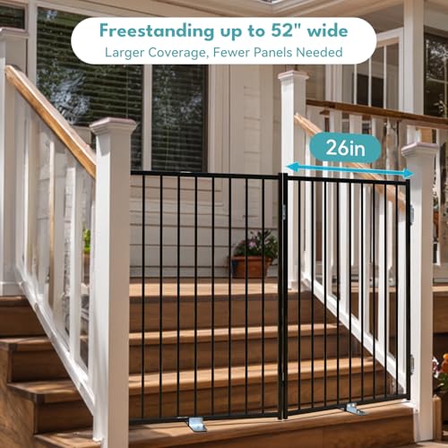Freestanding Dog Gate with Door for Indoor & Outdoor (Black / 【2 Panels】52"W×36"H)