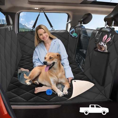 Hard Bottom Dog Truck Seat Cover for Crew Cab Trucks with Blanket (XL - For Full Size Truck / Full Size SUV / Carbon Black)