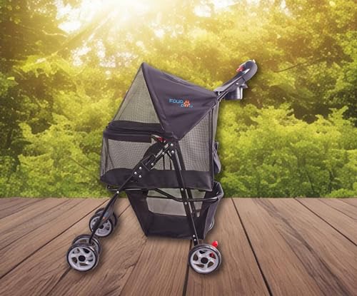 Full Window pet Stroller 4 Wheels for Cats & Dogs (4 Wheels / Black)