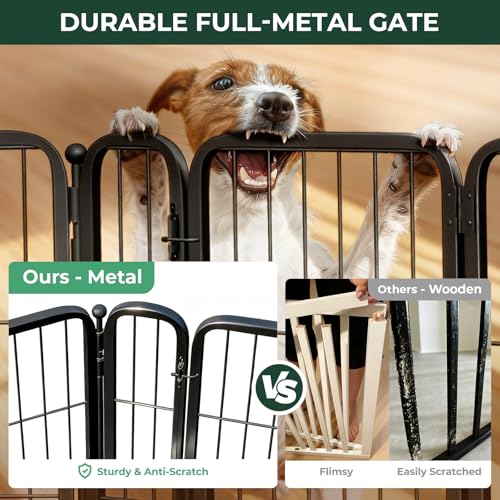 Dog Gate Extra Wide Adjustable for Openings Up to 183" (Black / Up to 183" W【7 Panels + 1 Door】 / 24"H)