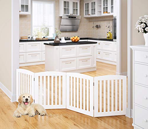 Wooden Freestanding Foldable Pet Gate for Dog (White / 24" Height-4 Panel)