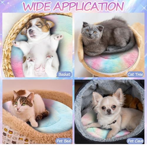 2 Pack Self Heating Cat Pad Self Heating Cat Bed Machine Washable Heat Pet Mat Reversible Body Thermal Warm Round Dog Bed Crate Blanket for Feral and Indoor Cats (12'' / Tie Dye)