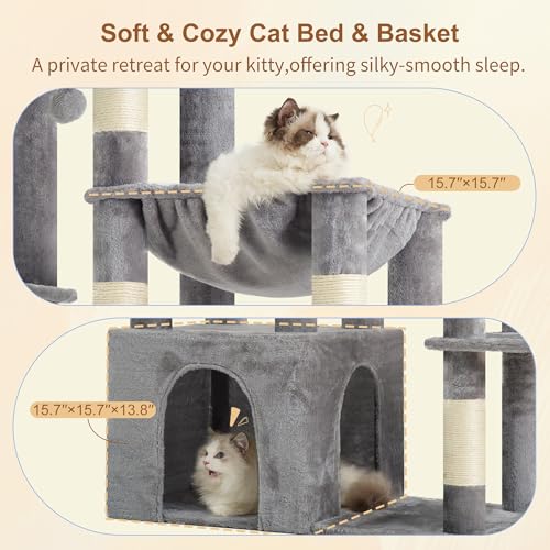 Heavy Duty Cat Tree with Large Base for Large Indoor Cats HCT026W (Light Gray / L)