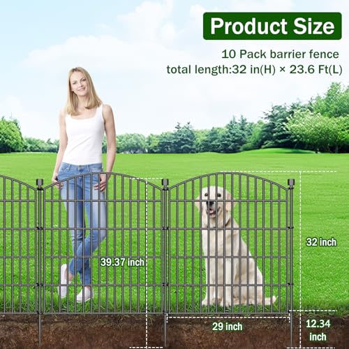 10 Panel No Dig Decorative Garden Fence 32" H x 23.6'L Outdoor Dog Barrier (32 in(H) X 23.6 ft(L))