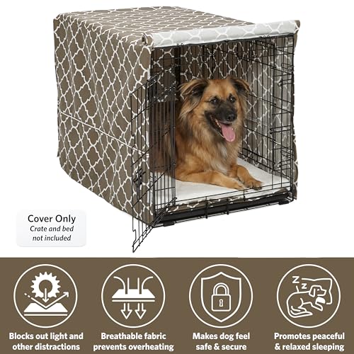 Dog Crate Cover with Teflon Fabric Protector (Brown Geometric Pattern / 35"L x 23"W x 24"H)