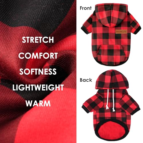 Dog Basic Hoodie Soft Dog Clothes Cold Weather Sweaters for Medium Large Dogs Cozy Fabric Warm Sweatshirt with Leash Hole for Boys (Red Plaid / XS (Back: 10.24",Chest: 14.96", 2-5 lbs))