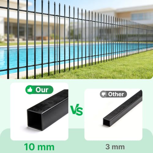 36" H x 28" W Metal Garden Fence with Gate (Black / 36″ H x 11.6 ft (4 Panels + 1 Gate))