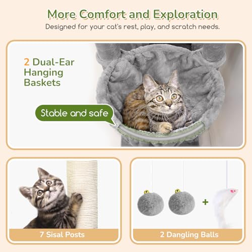 74in Heavy Duty Cat Tree Tower for Indoor Cats Large Adult (Light Gray / 74inch)