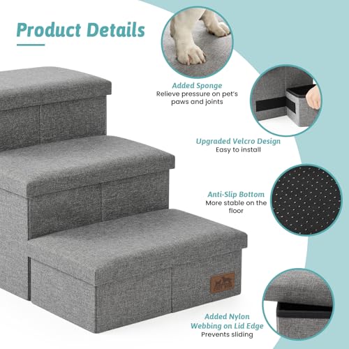 Dog Stairs with Storage (Grey / 32.5x17x17.7 inch)