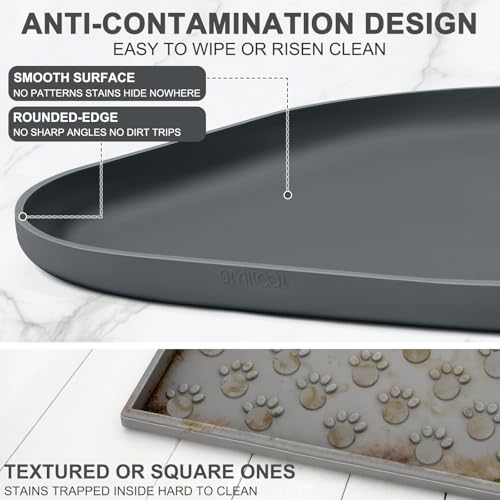 Waterproof Silicone Pet Food Mat with Raised Edge for Dog & Cat (Dark Grey / 12"L x 12"W)