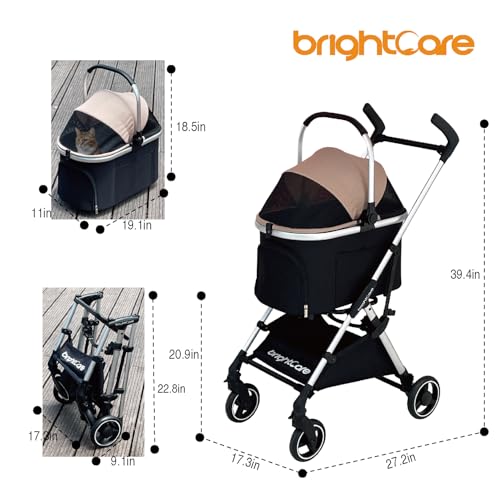 Small Pet Stroller for Dogs & Cats Under 20 lb with Detachable Carrier