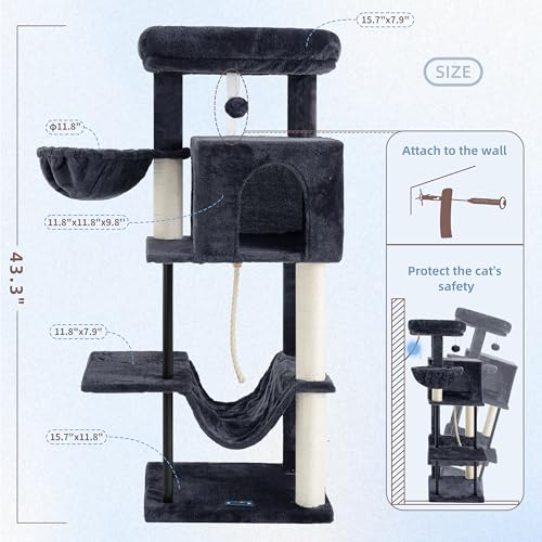 Cat Tree Cat Tower for Indoor Cats (43.3 inches / Smoky gray)