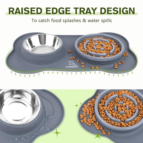 Slow Feeder Dog Bowls to Slow Down Eating (Large-2 Cup/17 oz each / Grey)