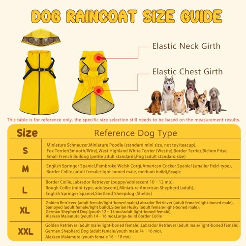 Dog Raincoat Dog Rain Jacket with Reflective Harness & Removable Hood (Small)