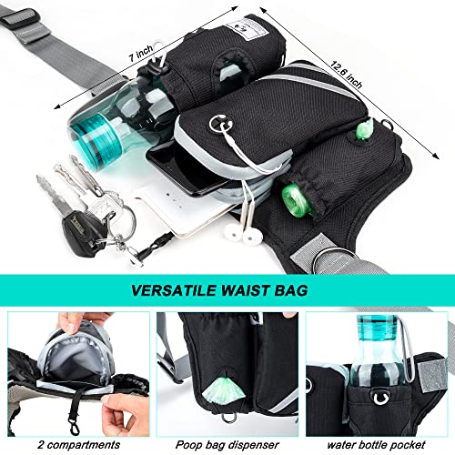 Retractable Hands Free Dog Leash with Dual Bungees for 2 Dogs (Blue/Black)