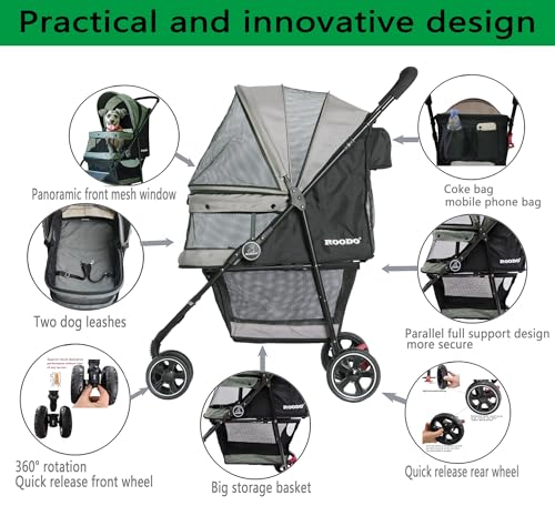 Escort 3 Wheel Dog Cat Pet Stroller for Small (Grey / 33x37 Inch (Pack of 1))