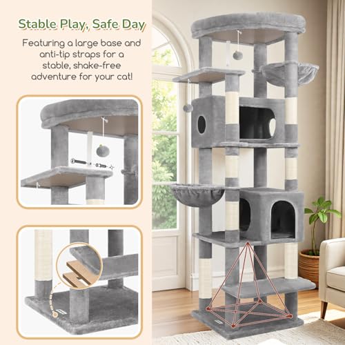 74in Heavy Duty Cat Tree Tower for Indoor Cats Large Adult (Light Gray / 74inch)