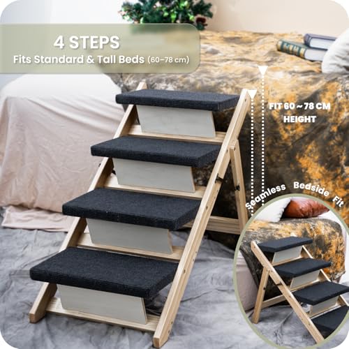 Wood Pet Stairs (3 Steps – For Sofas & Low Beds (18–26 in) / 24.8" L x 17.2" W x 19.5" H)