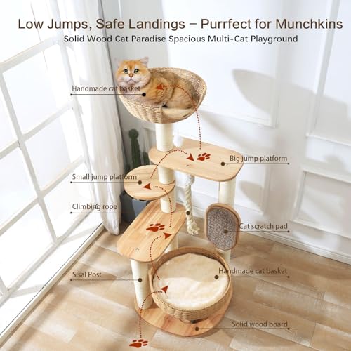 49.6in Solid Wood Cat Tree for Large Cat (49.6IN)
