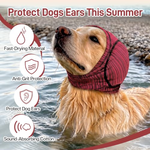 Dog Ear Muffs Noise Protection Calming No Shake Head Wrap Hematoma (Rosered / Small)