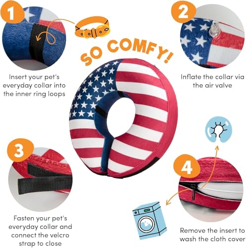Inflatable Dog Cone Collar Alternative After Surgery Medium+ (Flag / Medium+[Neck:11"-14"])