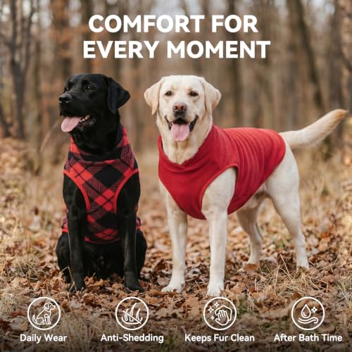 2 Pack Fleece Dog Sweater Pullover Lightweight Reflective Jacket (XXX-Large / Red & Buffalo Plaid)