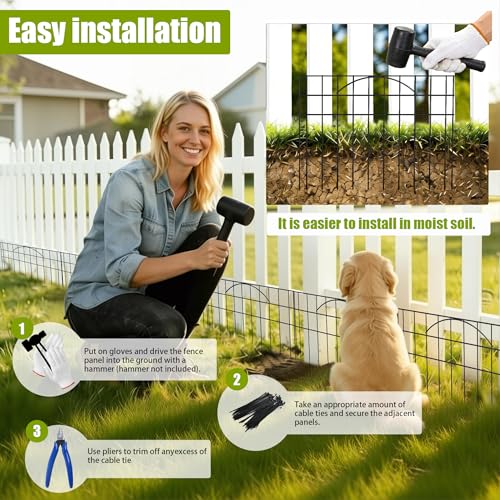 No Dig Garden Fence (30 Panels,Black)