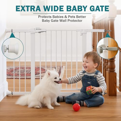 29.7 48" Baby Gate for Stairs (White / 29.7-48"W x 28"H)