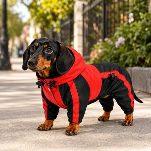 American Bully Pitbull Dog Hooded Raincoat (B-S (for Bulldog/Beefy dog) / Red)