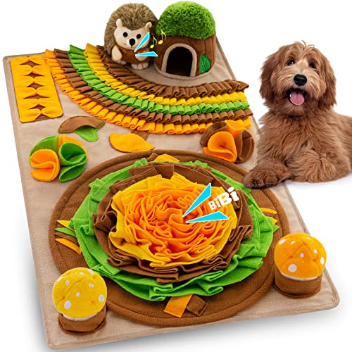 Pet Snuffle Mat for Dogs Hedgehog Puzzle Toy Large Sniffing Mat with Squeaky Mushrooms Portable Indoor