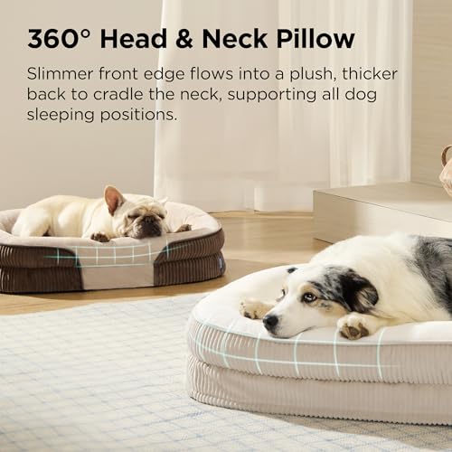 XLPro 360°Oval Bolster Orthopedic Dog Beds Large Sized Dog (Beige / 45"lx32"wx7"th)