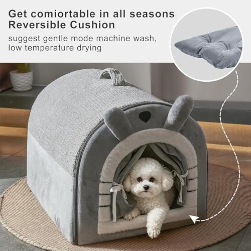 Cute Small Dog Cave Bed with Door Curtain Design (Large(24"*17.8"*17.8"))