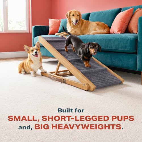 Adjustable Dog Ramp for Bed (Light Brown / 39" Long x 13.4" Walking Space)