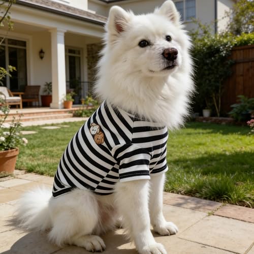 Turtleneck Dog Shirt Cute Doggie Embroidery Super Soft Dog Sweatshirt Stretchy Striped Puppy Pullover for Cats Small Medium Large Dogs (Black Striped / 6X-Large)