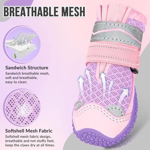 Dog Shoes for Large Small Medium Dogs (Pink / #2 (Width 1.8 inch) for 21-30 lbs)