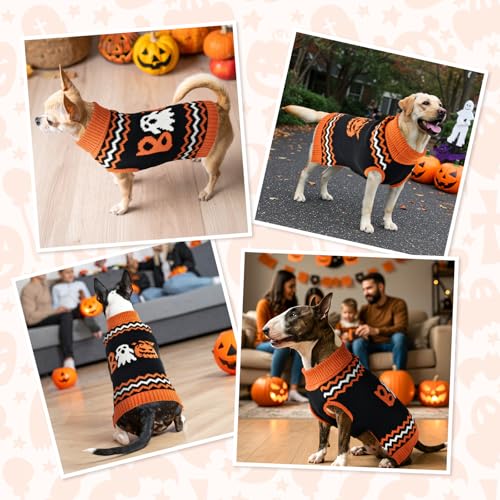 Halloween Dog Stripe Sweater Cute Pumpkin Ghost Pattern Pet Knitwear Clothes Festival Boo Letters Outfits Halloween Costume for Small Middle Large Dogs M (Medium)