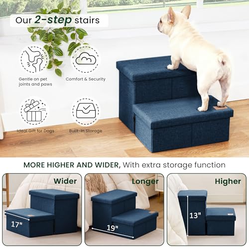 Dog Stairs for High Bed (Navy Blue / 19" X 17" X 13" H)