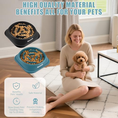 2 Pack Slow Feeder Dog Bowls for Small Dogs (Small / Black and Navy Blue)