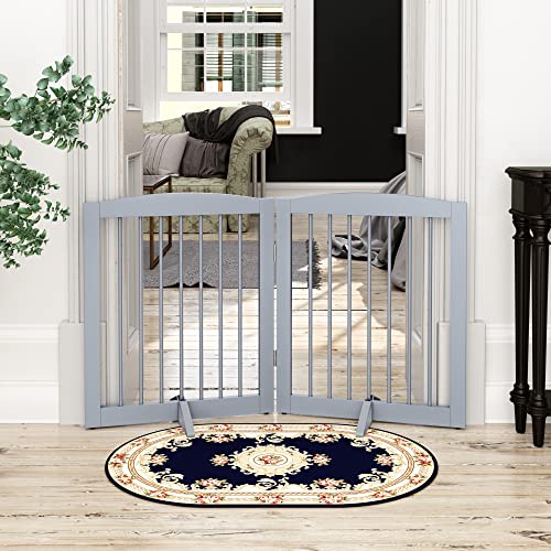 Freestanding Pet Gate for Dogs (24" Height-2 Panel / Gray)