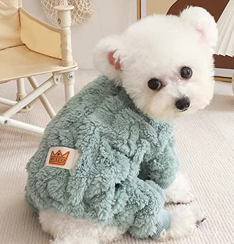 Plush Dog Pajamas for Cold Weather 4 Legged Clothes for Dog Cat Stretchy Puppy Kitten Onesie with Buttons Warm Soft Pet Jumpsuit Winter Coat Green Small (Small / Green)