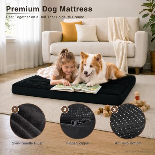 Waterproof Dog Bed for XXL Crate with Washable Cover (47.0"L x 29.0"W x 4.0"Th / Black)