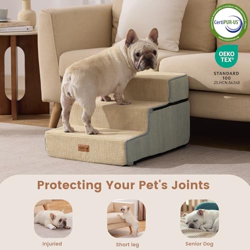 Dog Stairs for Small Dogs 14" H (Beige / 18"x22"x14"Extra Wide)