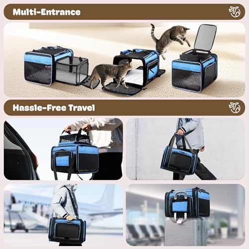 Top and 2 Sides Expandable Cat Carrier 18x11x11 TSA Airline Approved (Blue / 18.0"L x 11.0"W x 11.0"H)